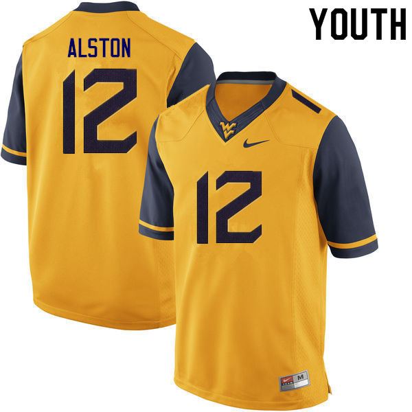 Youth #12 Taijh Alston West Virginia Mountaineers College Football Jerseys Sale-Gold - Click Image to Close